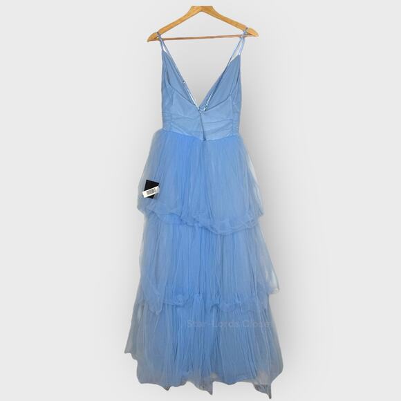 Lulus Charming Glamour Tulle Tiered Maxi Dress Large Light Blue Prom Formal Gown - Picture 10 of 12